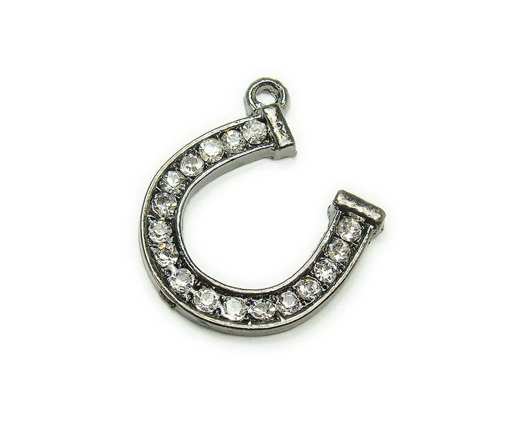 20x20mm Pack Of 2 Black Metal Horseshoe Charm With Cz Stones