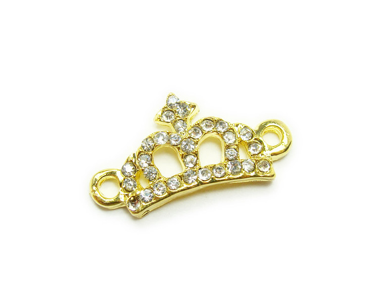 14x24mm Pack Of 4 Gold Metal And Cz Stone Crown Connector
