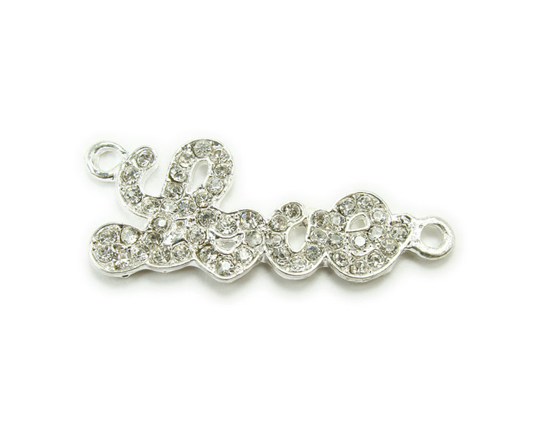 14x32mm Pack Of 4 Silver Metal And Cz Stone Cursive "Love" Connector