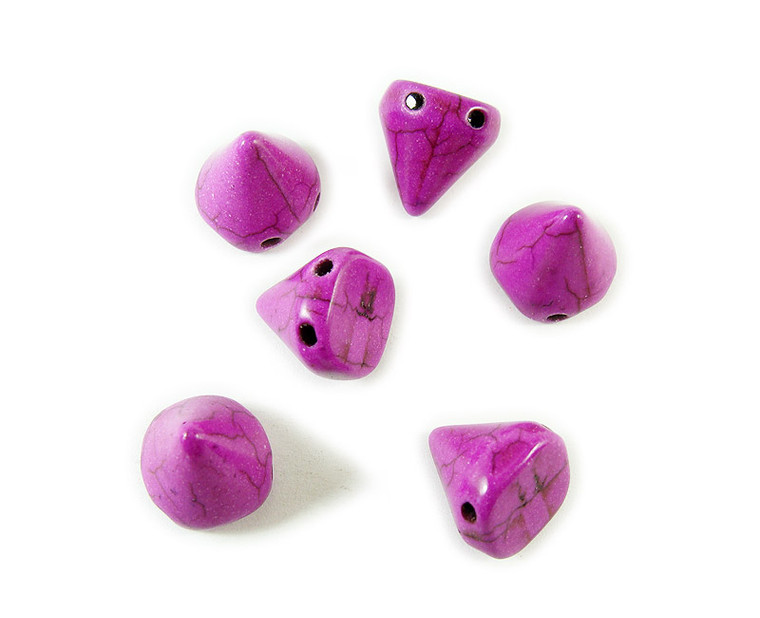 14x15mm Purple Howlite Cone Double Drilled Beads