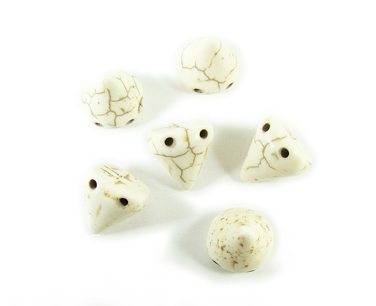 10x15mm White Howlite Cone Double Drilled Beads