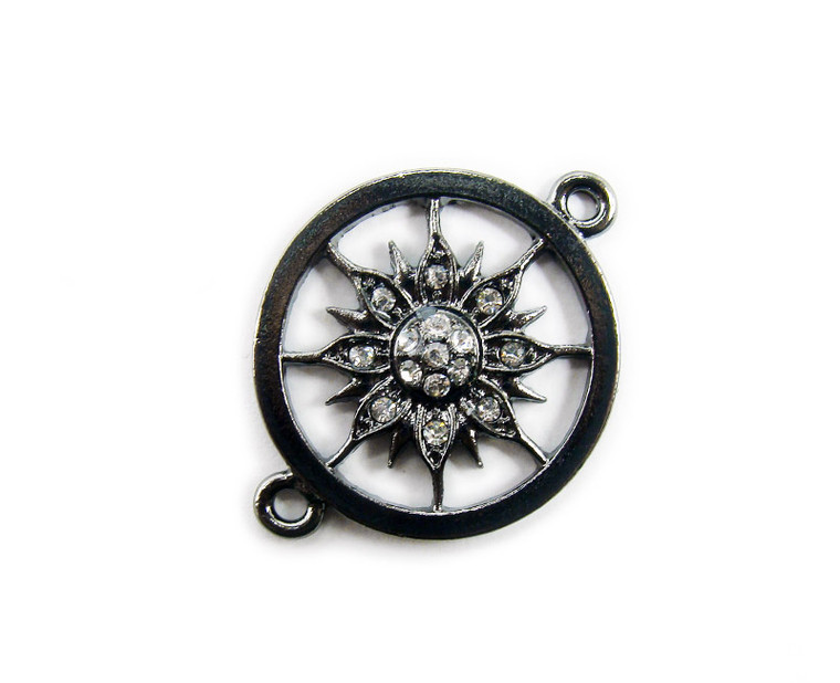 25mm Pack Of 4 Black Metal And Cz Stone Compass Style Round Connector