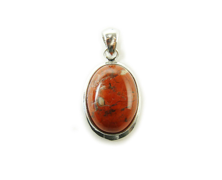 16x25mm Red Jasper Oval Metal Pendant