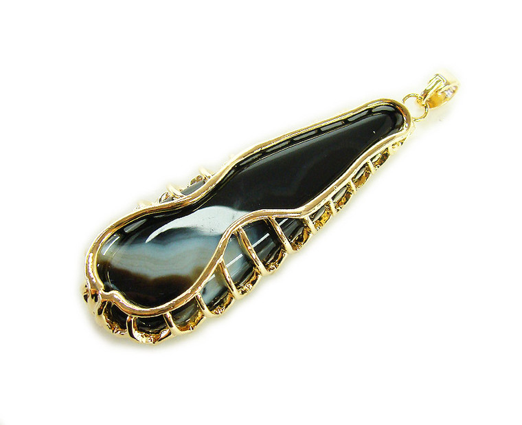 28x70mm Black Agate Teardrop With Gold Wire Frame