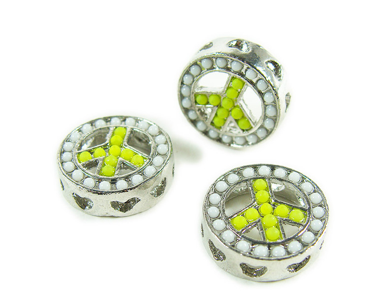 15mm Pack Of 2 Lime Green Metal Peace Round Connector Beads