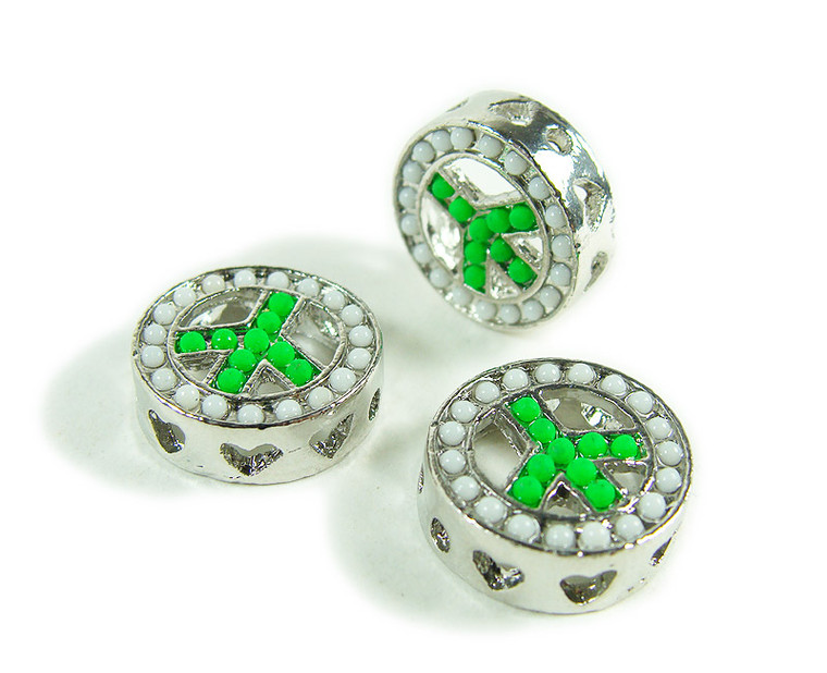 15mm Pack Of 2 Neon Green Metal Peace Round Connector Beads