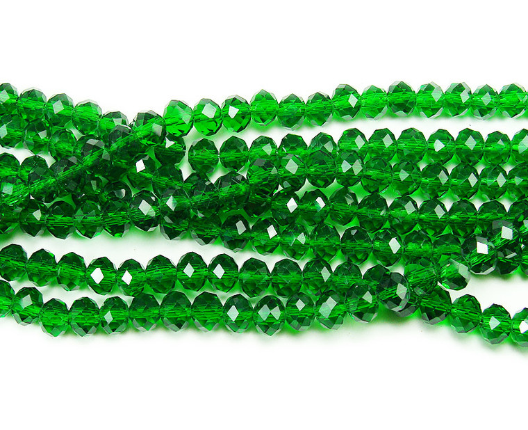 6x8mm 72 Beads 17.5" Emerald Green Glass Faceted Rondelle Beads