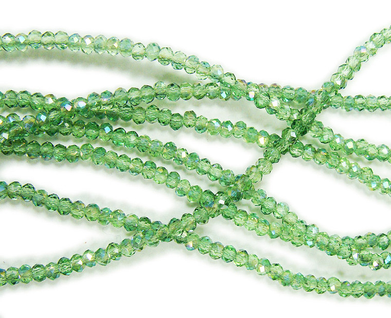 2x3mm For 5 Strands Green Glass Faceted Rondelles With Multi Ab Finish