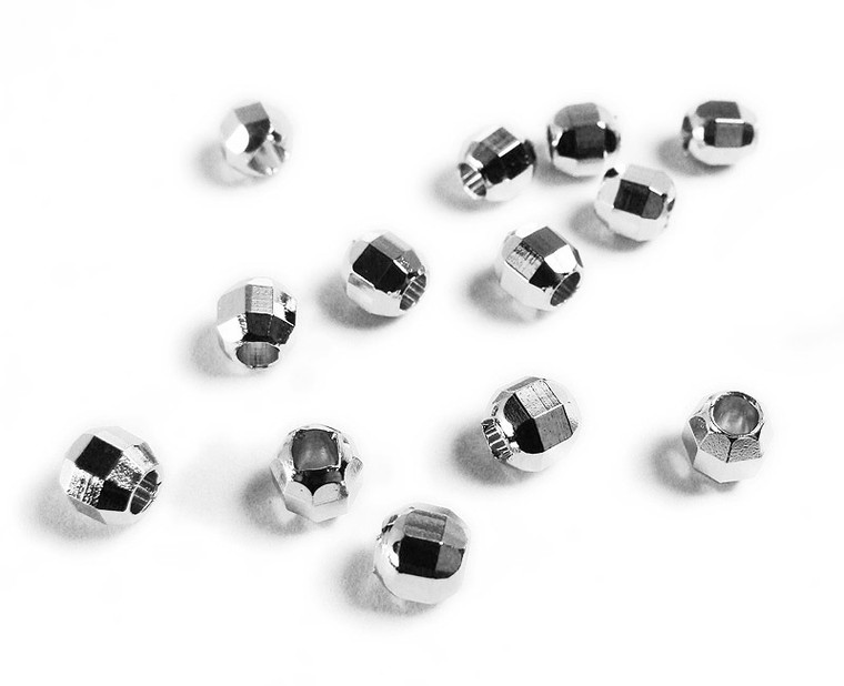 6mm Approx. 50 Pieces Platinum Plated Brass Faceted Round Beads