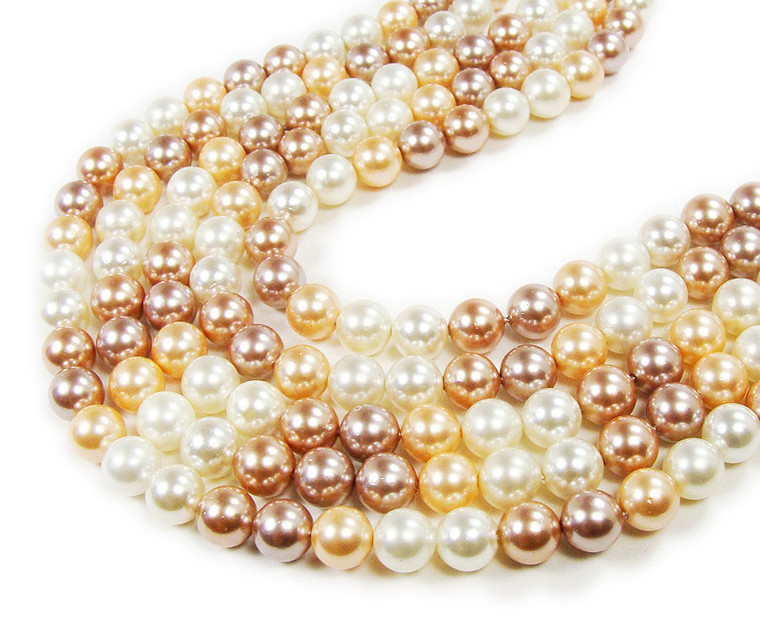 10mm Muave, Peach, And White Shell Pearl Round Beads