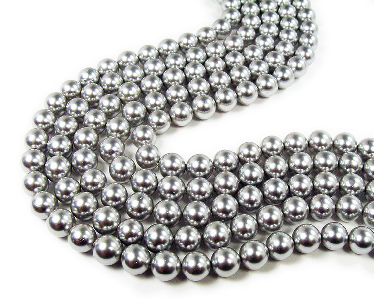 8mm 16" Strand Silver Shell Pearl Round Beads