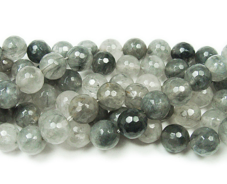 12mm Cloud Grey Quartz Faceted Round Beads