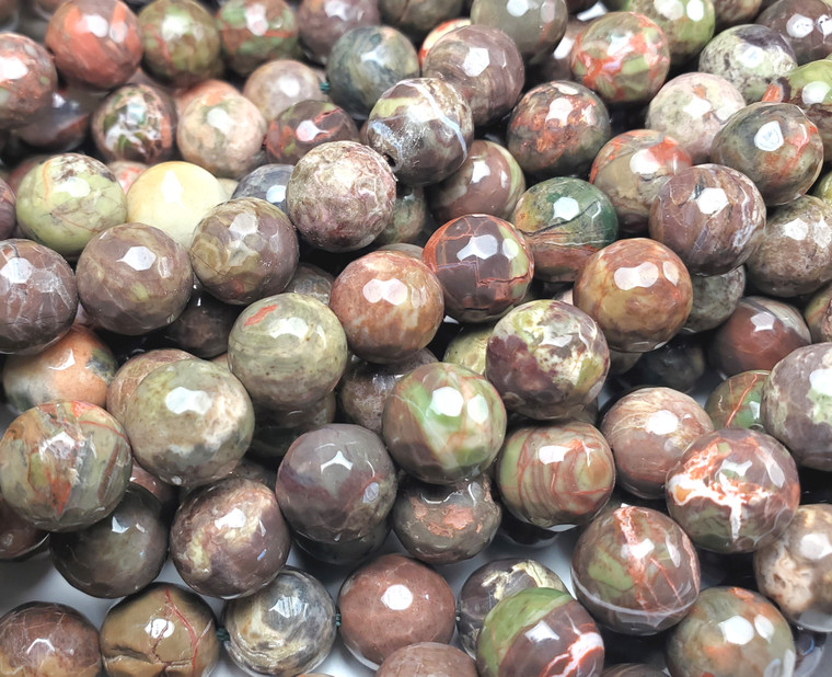 10mm Rhyolite Agate Faceted Round Beads