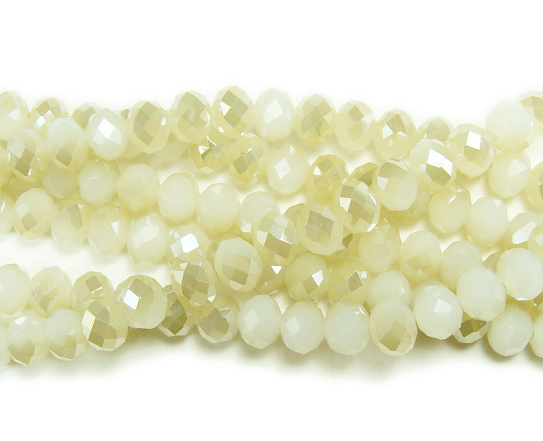 8x10mm 72 Beads 22" Pale White Glass Faceted Rondelles Ab Finish