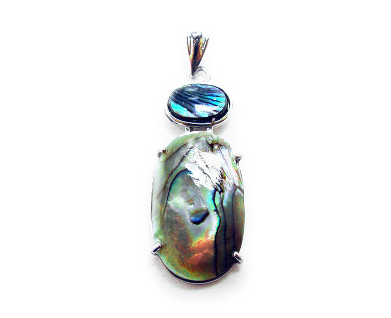 16x36mm Abalone Shell Double Oval Pendant With Silver Metal Frame