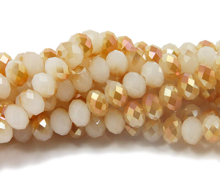 8x10mm 22" Peach Glass Faceted Rondelle Beads With Gold Ab Finish