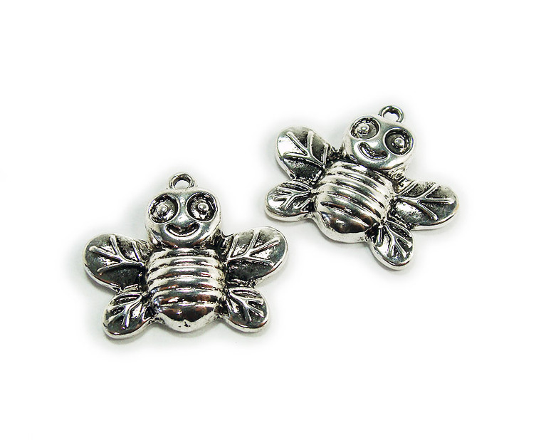 20x24mm Pack Of 2 Bali Style Silver Pewter Cheerful Bumble Bee Charms