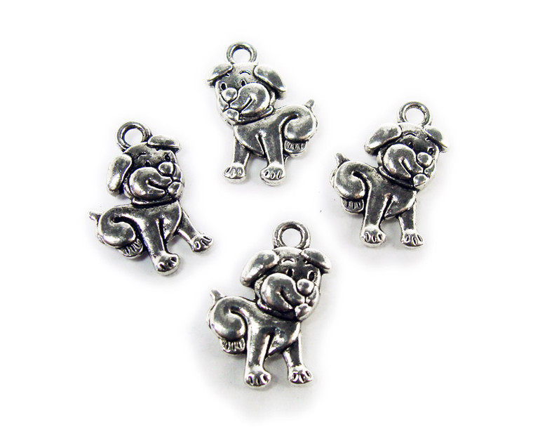 12x16mm Pack Of 20 Bali Style Silver Pewter Smiling Puppy Dog Charms