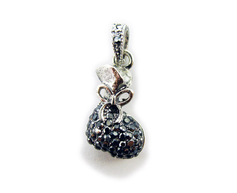 14x24mm Antiqued Pewter Money Bags With Black Cz Stone Pendant