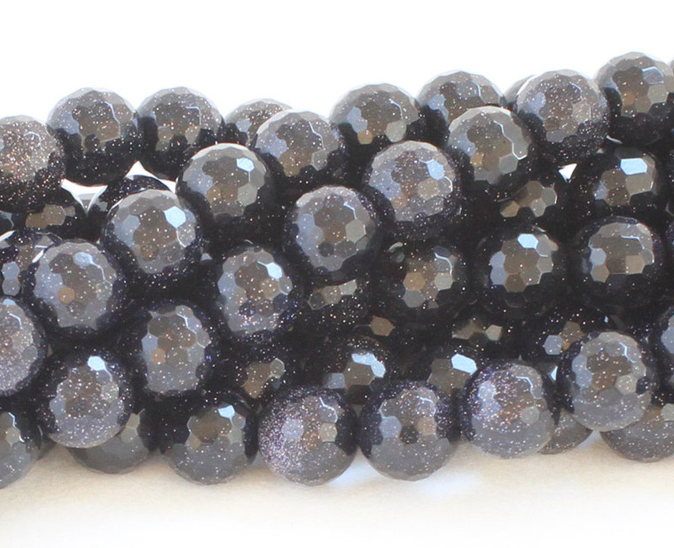 6mm Blue Goldstone Faceted Round Beads