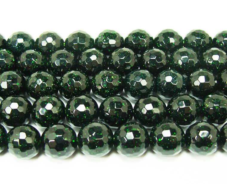 6mm 15.5 Inches Green Goldstone Faceted Round Beads