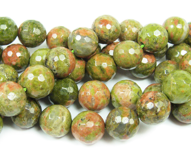 12mm 15.5 Inches Unakite Faceted Round Beads