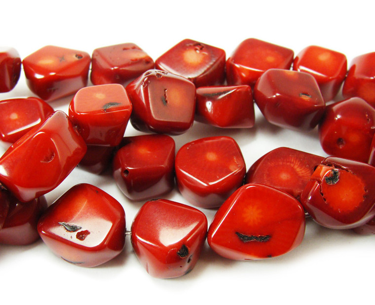 14x16mm 16" Strand Red Bamboo Coral Faceted Oval Beads