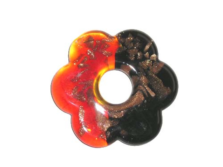 54mm Red And Black Murano Style Flower Pendant