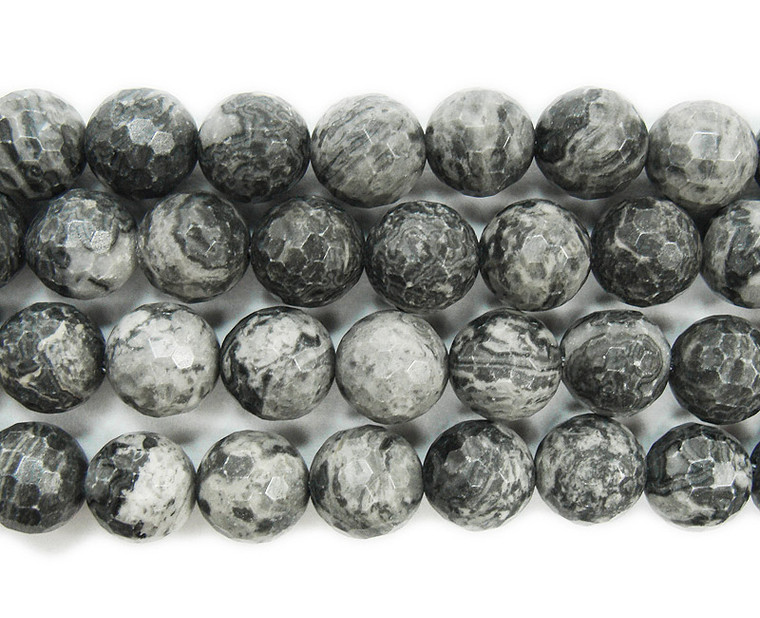 8mm Gray Picture Jasper Faceted Round Beads