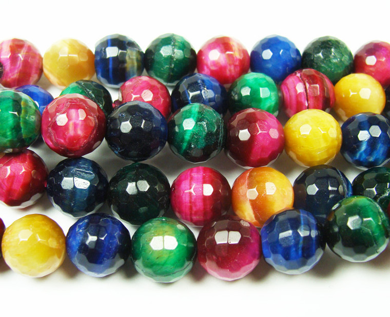 10mm Multi Tiger Eye Faceted Round Beads