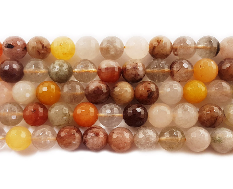 6mm Multi Rutilated Quartz Faceted Round Beads