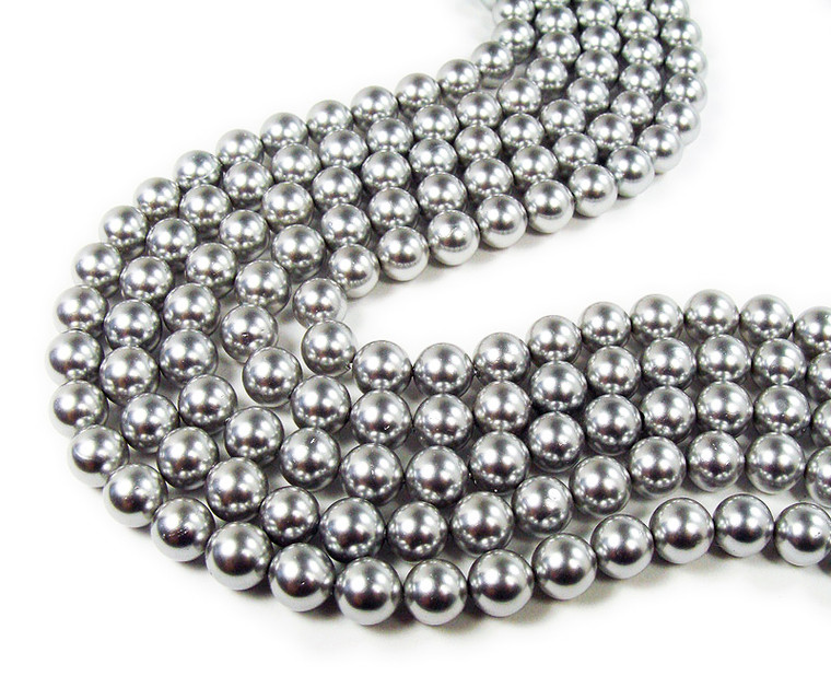 6mm 16" Strand Silver Shell Pearl Round Beads