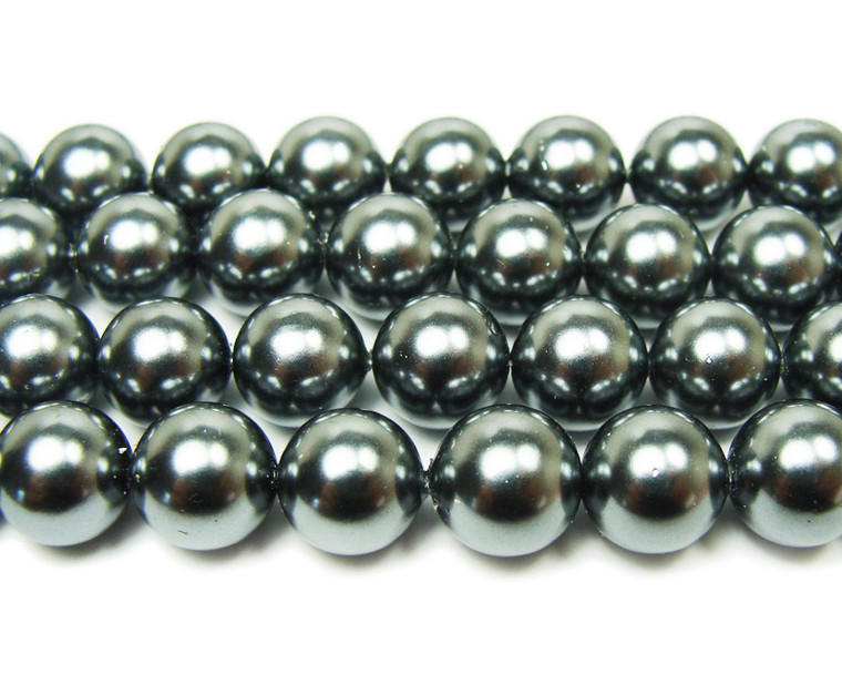 10mm 15.5 Inches Dark Silver Shell Pearl Round Beads