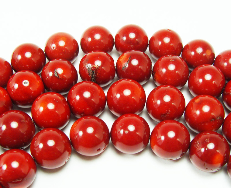 12mm Red Bamboo Coral Round Beads