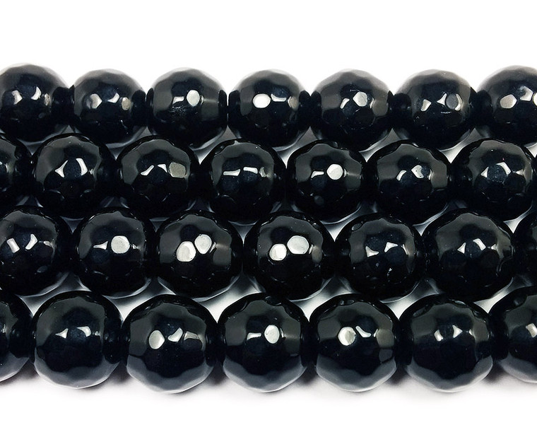 13-14mm 15.5 Inches Black Jade Faceted Round Beads