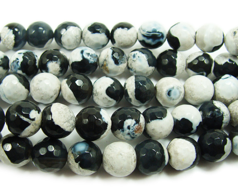 10mm 15.5 Inch Strand Black And White Fire Agate Faceted Round Beads