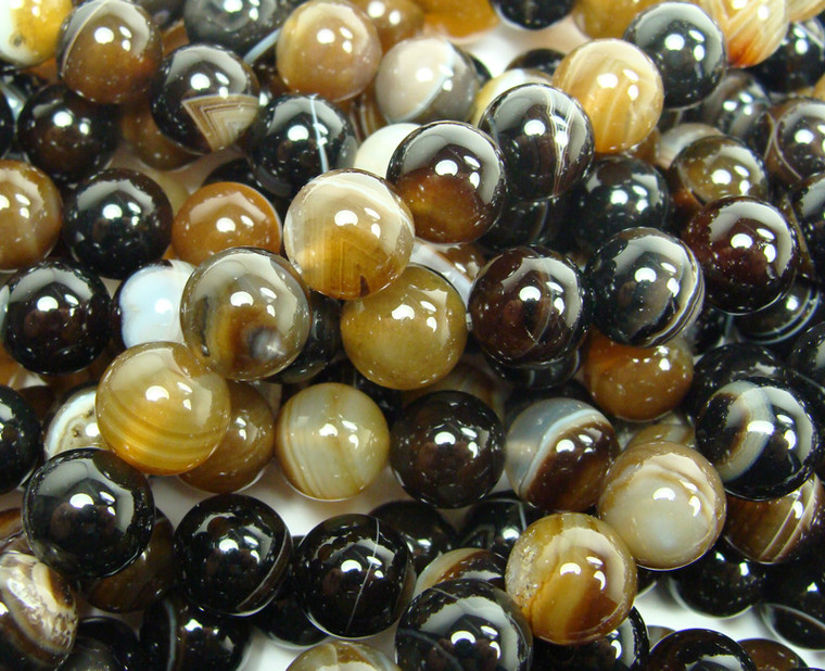 12mm 15 Inch Brown Striped Agate Plain Round Beads