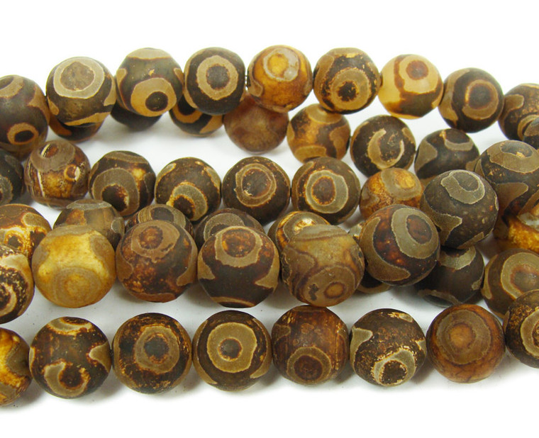 10mm Tibetan Style Agate Brown Third Eye Beads