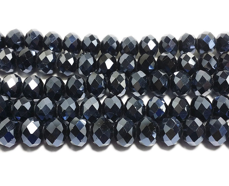 8x10mm 72 Beads Steel Metallic Blue Glass Faceted Rondelles