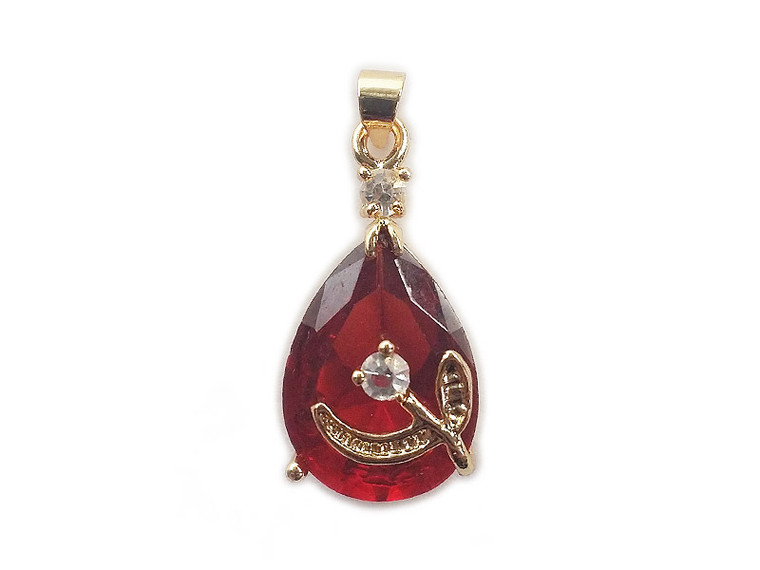 12x20mm Pack Of 5 Ruby Red Gold Framed Faceted Crystal Teardrop Pendant