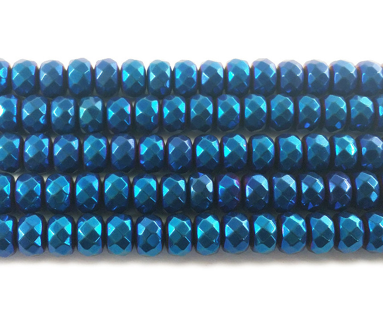 6x8mm Blue Hematite Faceted Rondelle Beads