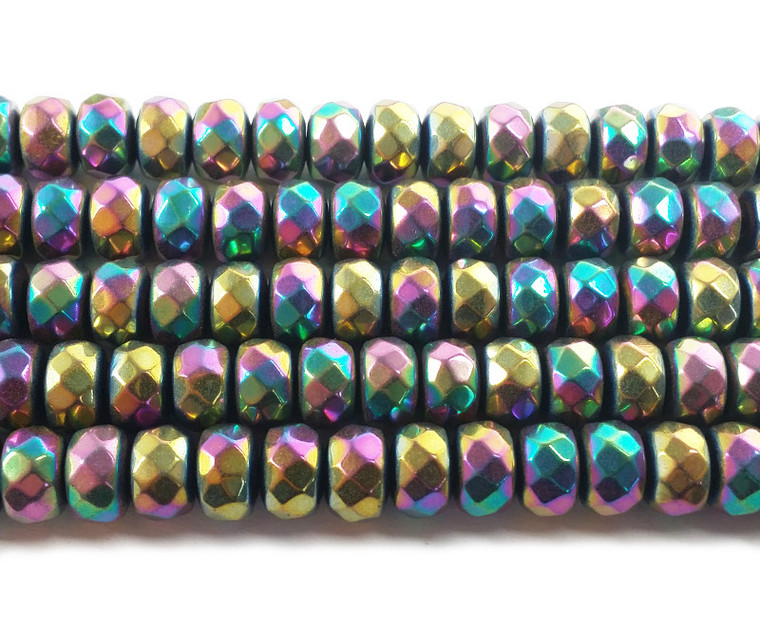 6x8mm Rainbow Spectrum Hematite Faceted Rondelle Beads