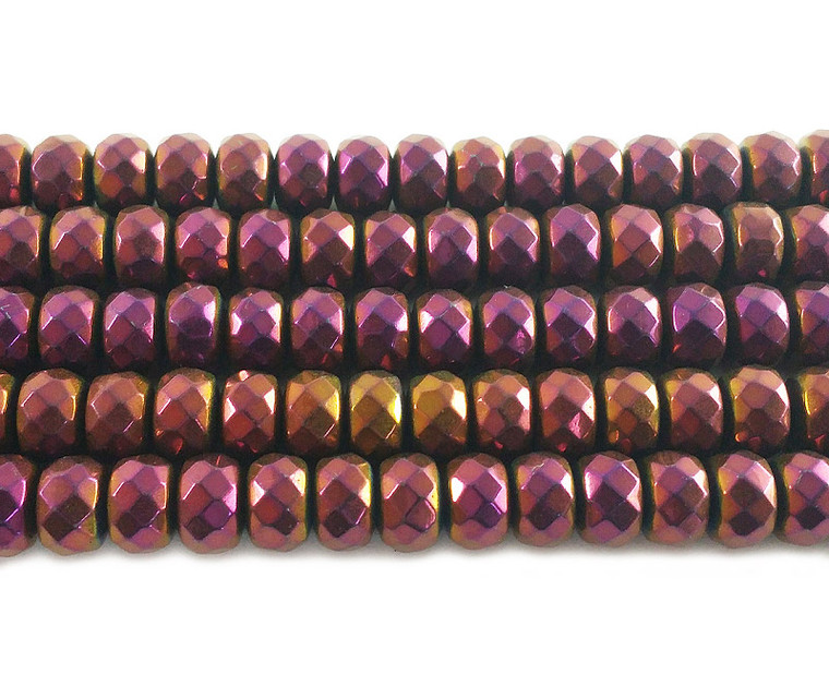 6x8mm Purple Hematite Faceted Rondelle Beads