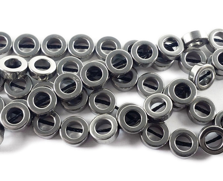 8mm Metallic Silver Hematite Donut Circle Beads