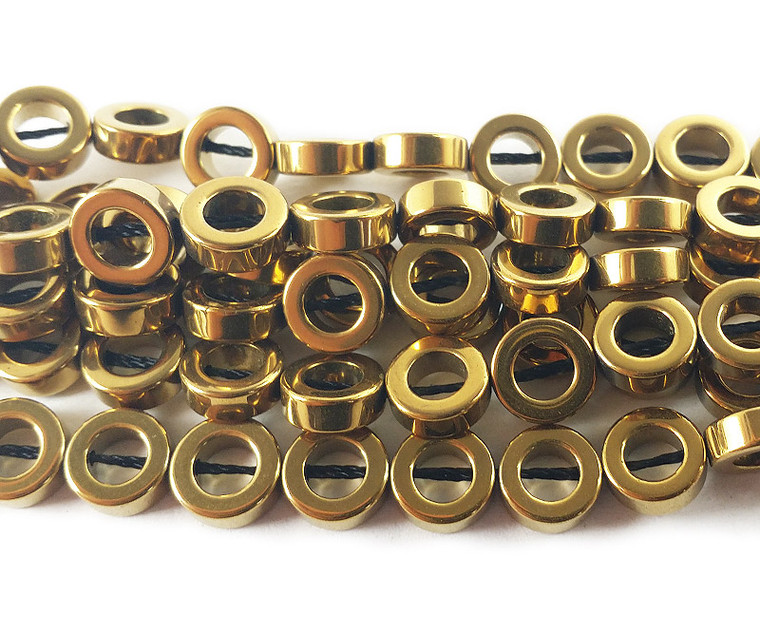 8mm Gold Hematite Donut Circle Beads