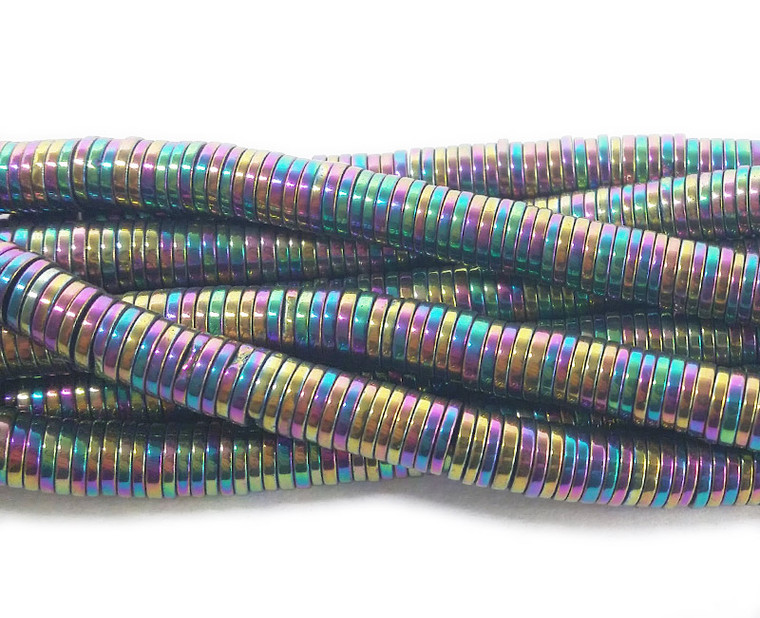 1x6mm Rainbow Spectrum Hematite Heishi Rondelle Beads