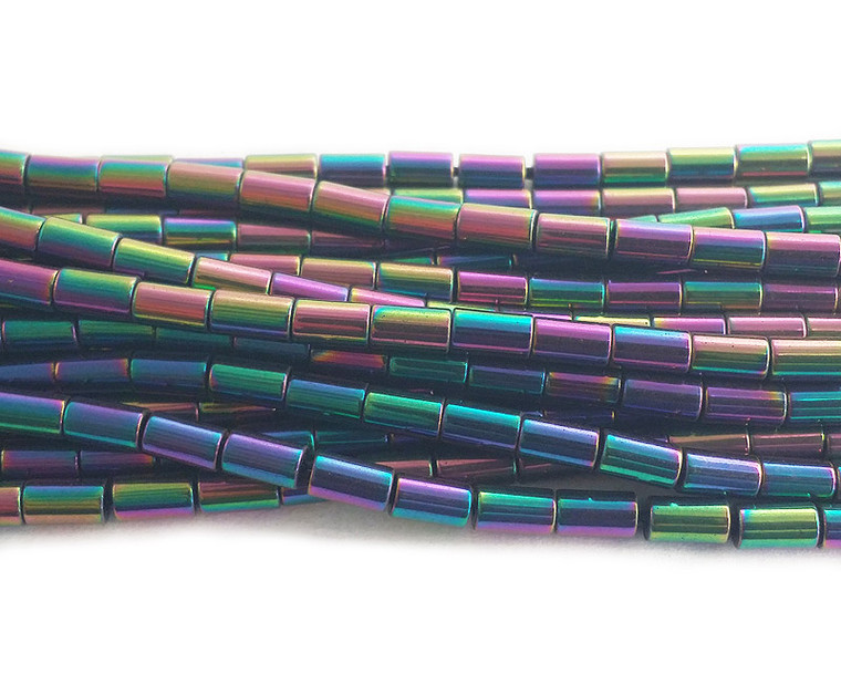 3x5mm Rainbow Spectrum Hematite Tube Beads