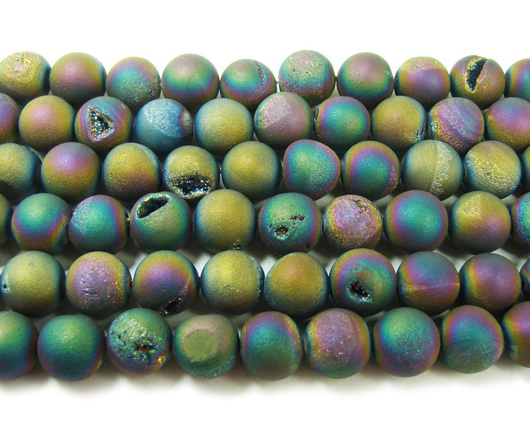 10mm 15 Inches Rainbow Electroplated Druzy Agate Round Beads