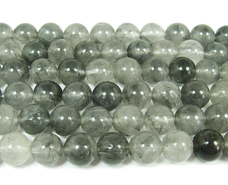 Cloud grey quartz smooth round beads