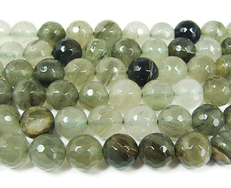 Green rutilated quartz faceted round beads